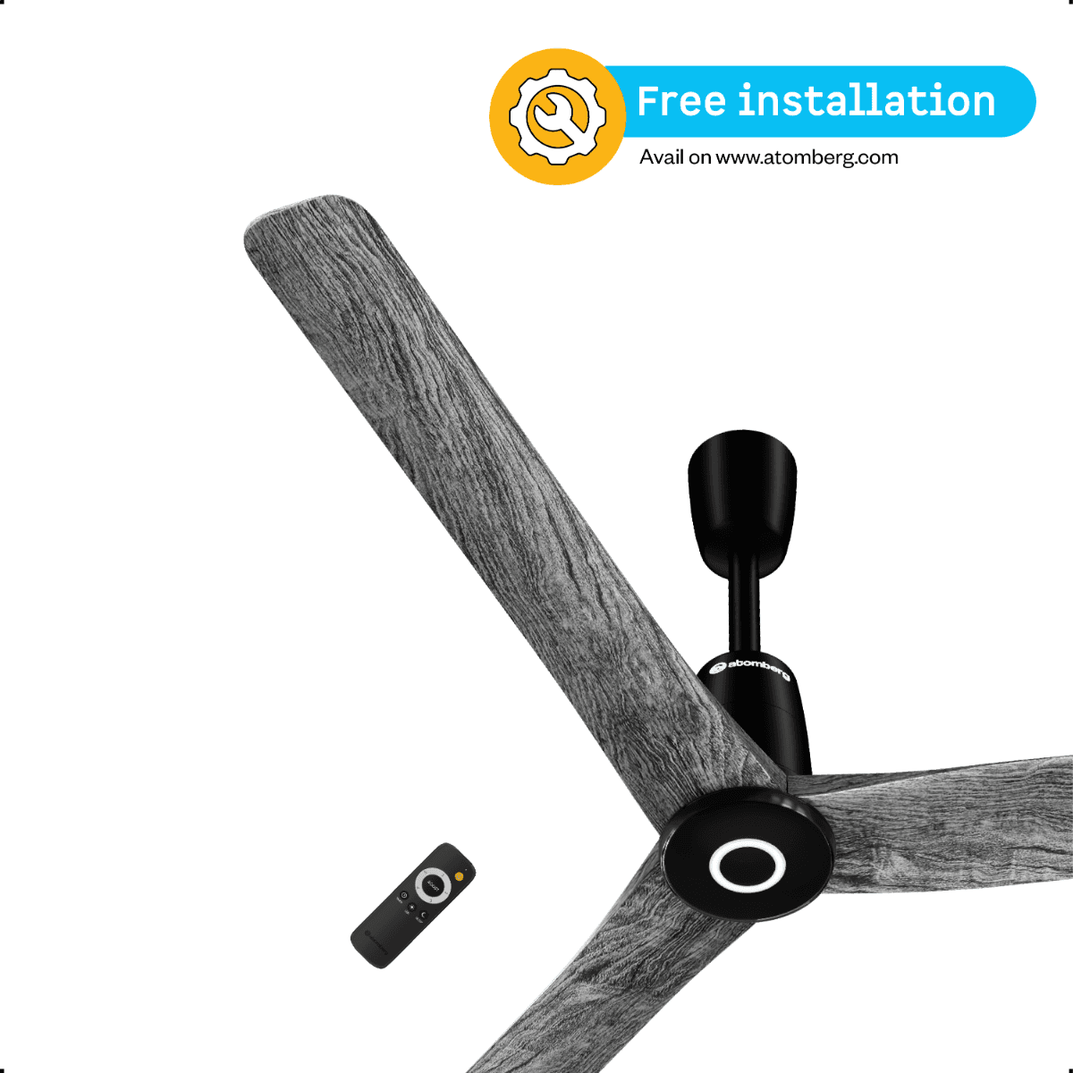 Atomberg Aris Contour Smart 1200 mm BLDC Ceiling Fan with IoT, Remote Control & Ring Light LED for Speed Indication | Smoke Wood - Uncategorized | Buy online on ZillyBuy