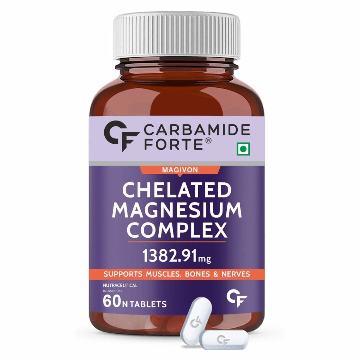 Carbamide Forte Chelated Magnesium Glycinate Citrate Supplement 1382.91mg Per Serving - 60 Veg Tablets - Nutrition and Fitness Supplements | Buy online on ZillyBuy