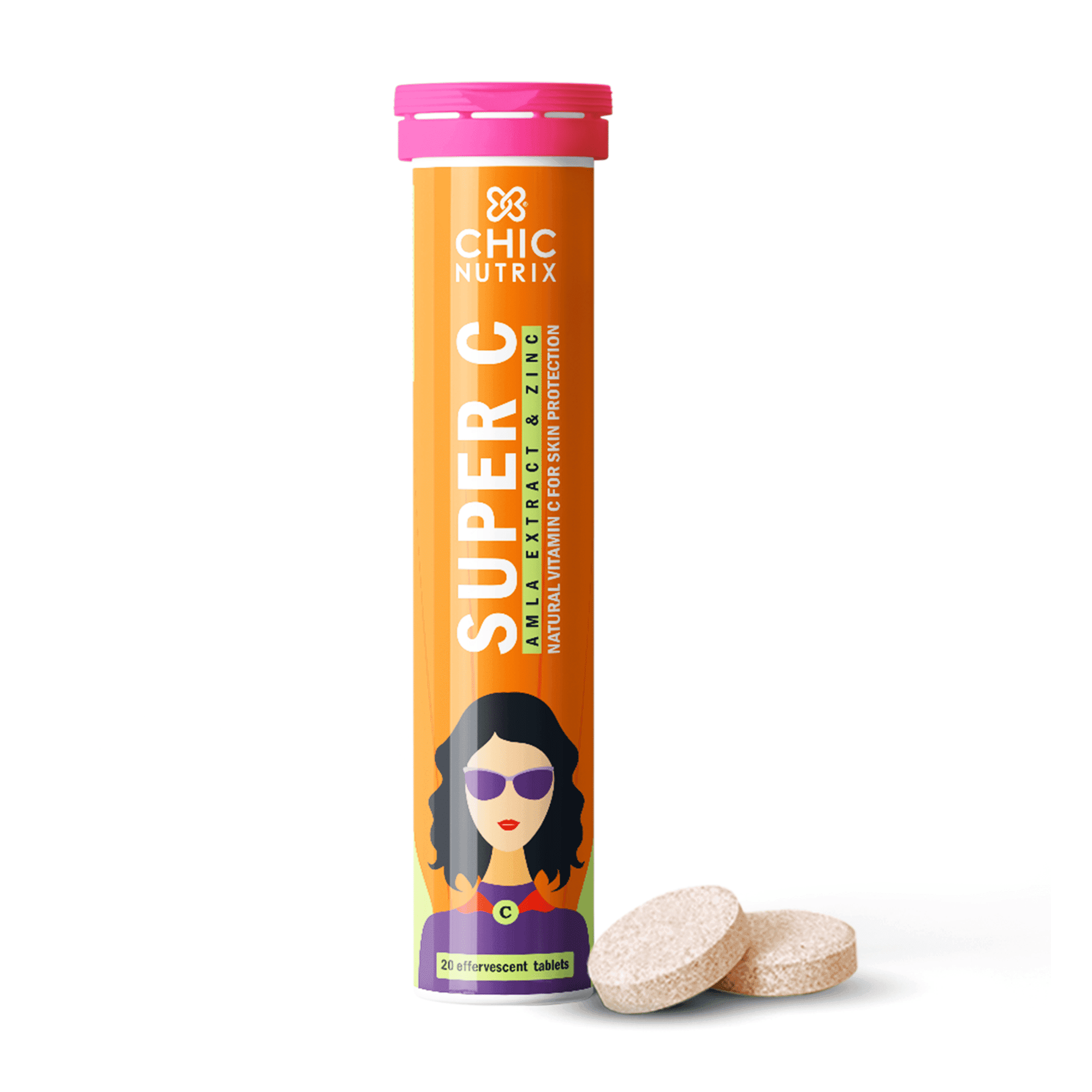 Chicnutrix Super C - Natural Vitamin C + Zinc Tablets, With Amla Extract – Antioxidant |Sun Protection | Boosts Collagen Production| Overall Health | 20 Effervescent Tablets - Orange Flavour - Nutrition and Fitness Supplements | Buy online on ZillyBuy