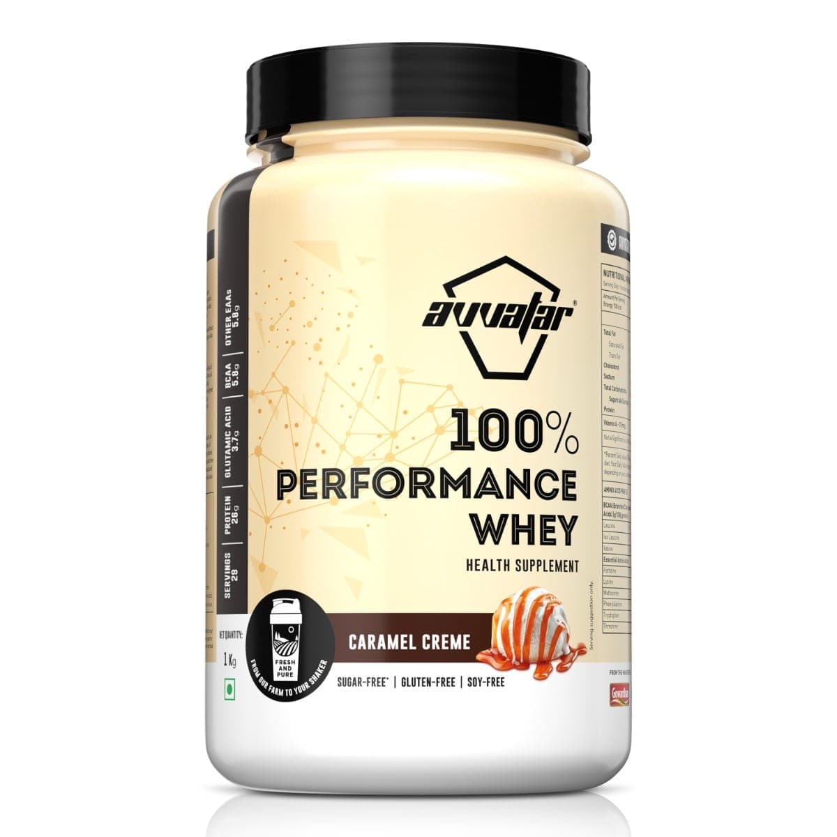 Avvatar PERFORMANCE WHEY PROTEIN | 1Kg | Caramel Creme Flavour | 26g Protein | 29 Servings - Nutrition and Fitness Supplements | Buy online on ZillyBuy