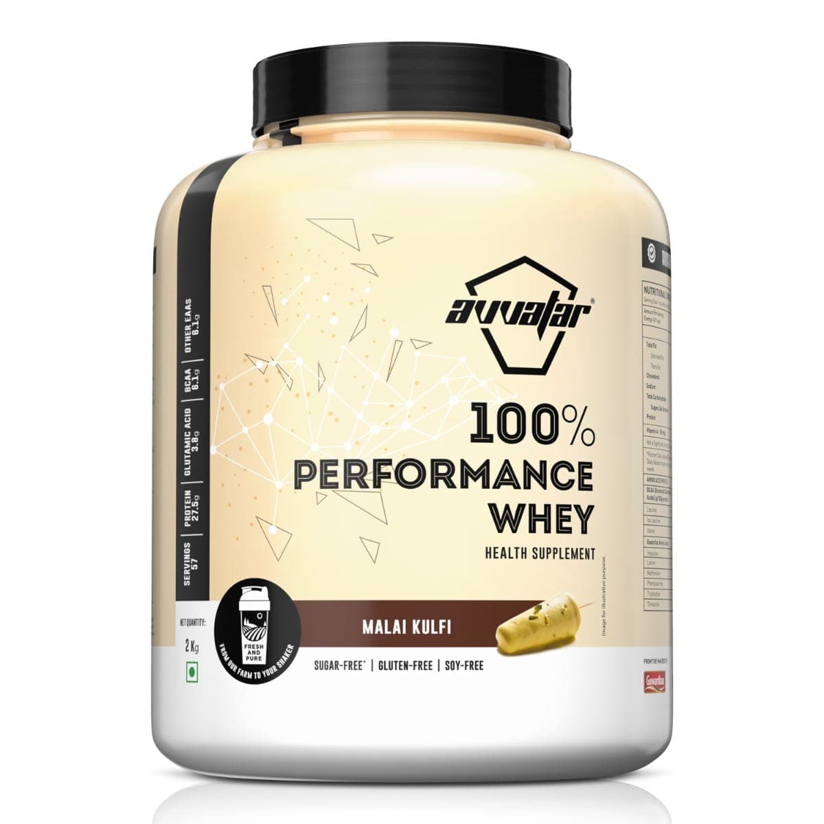 Avvatar PERFORMANCE WHEY PROTEIN | 2Kg | Malai Kulfi Flavour | 27.5g Protein | 57 Servings - Nutrition and Fitness Supplements | Buy online on ZillyBuy