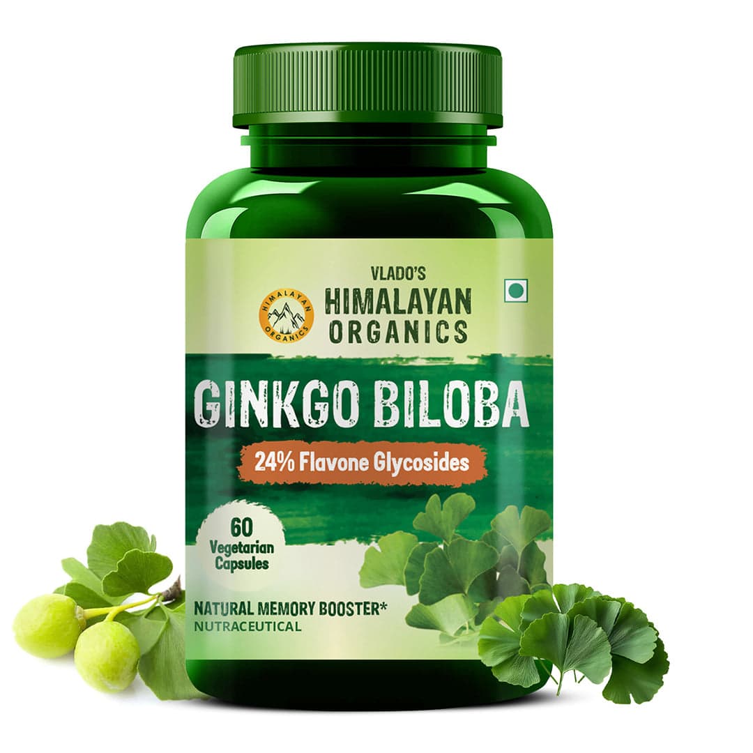 Vlado's Himalayan Organics Ginkgo Biloba for Healthy Brain Functions | 500Mg | 60 Veg Capsules - Nutrition and Fitness Supplements | Buy online on ZillyBuy