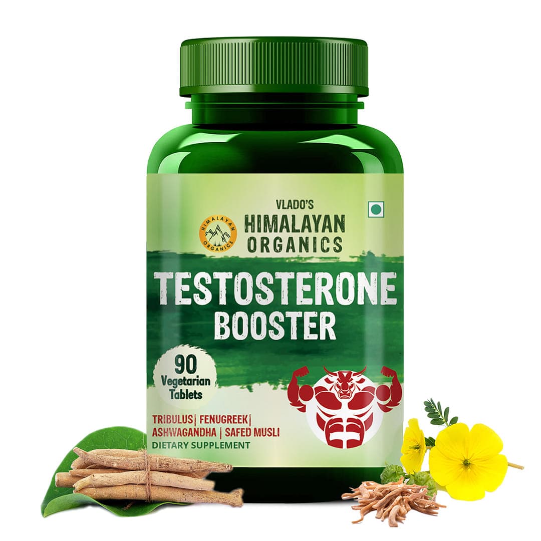 Vlado's Himalayan Organics Testosterone Booster | Supports Muscle & Energy Boost | With Vitamin D3, Magnesium, Zinc, Tribulus, Ashwagandha & Safed Musli | 90 Veg Tabs - Nutrition and Fitness Supplements | Buy online on ZillyBuy