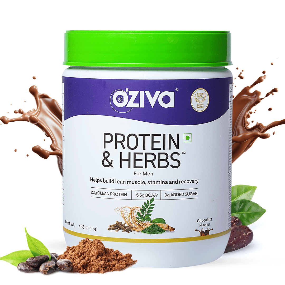 OZiva Protein & Herbs for Lean Muscles & Stamina, Men - Chocolate, 453g 1 lbs