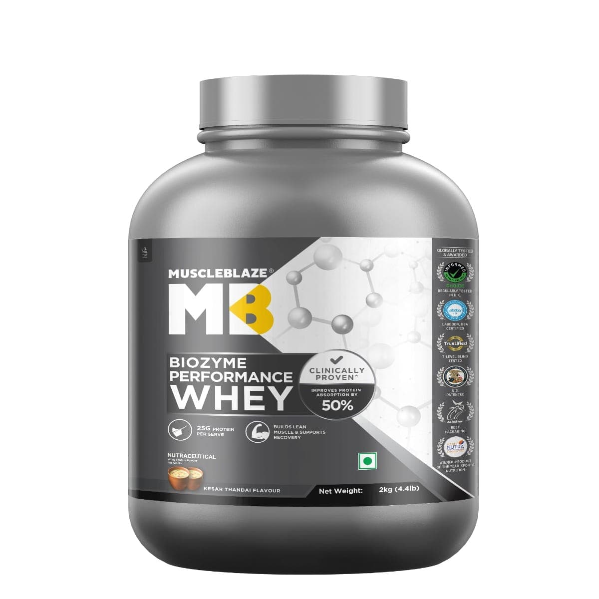 MuscleBlaze Biozyme Performance Whey, Labdoor USA Certified (Kesar Thandai, 2 kg / 4.4 lb, 55 Servings) - Nutrition and Fitness Supplements | Buy online on ZillyBuy