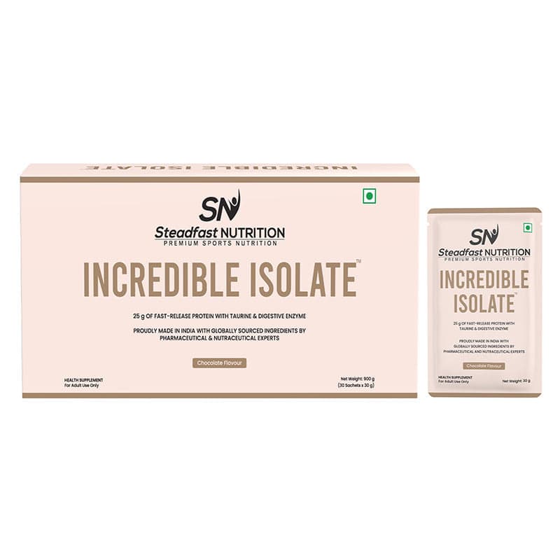 Steadfast Nutrition Incredible Isolate Whey Isolate Protein |100% Pure Isolate Powder with 25g Protein |Muscle Building & Weight Loss Supplement | Instant muscle recovery |900g (Chocolate, 30 Sachets) - Nutrition and Fitness Supplements | Buy online on ZillyBuy