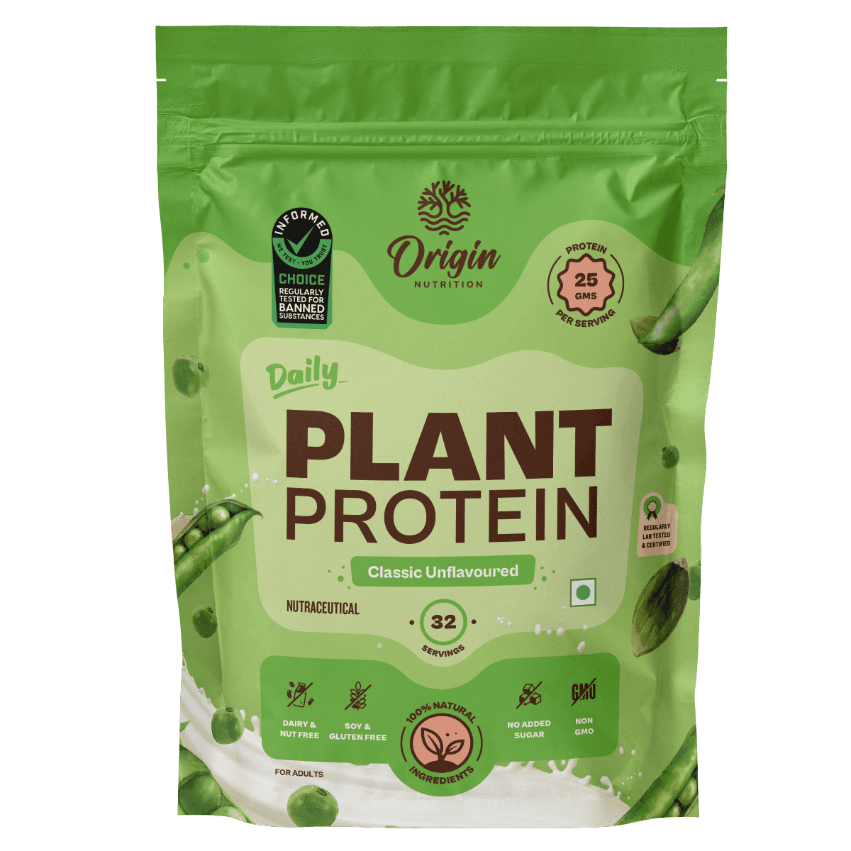 Origin Nutrition Plant Protein Powder Unflavoured with 25g Protein per serving, 1kg - Nutrition and Fitness Supplements | Buy online on ZillyBuy