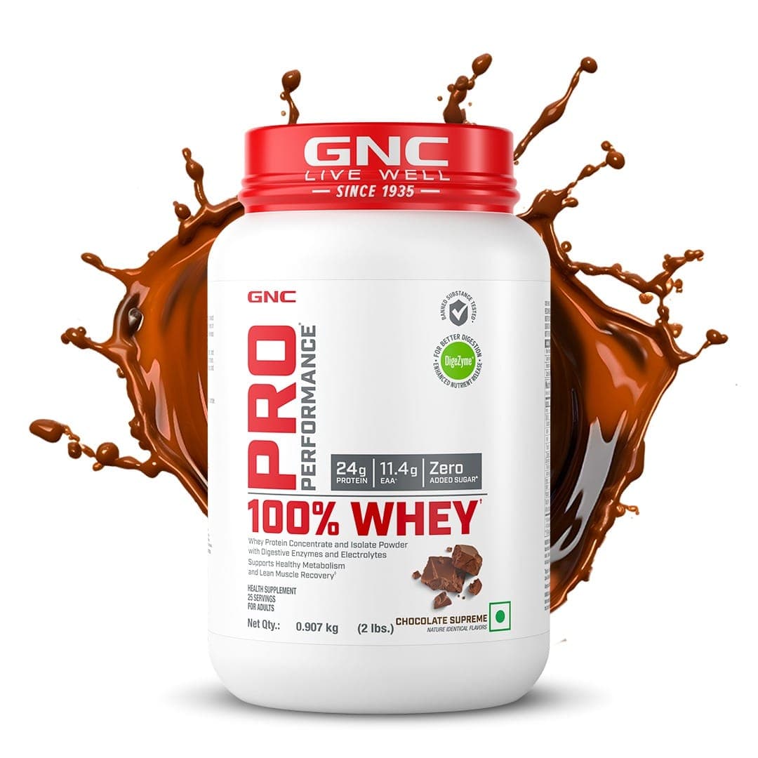 GNC PRO PERFORMANCE 100% WHEY PROTEIN POWDER 2LBS | 24G PROTEIN | CHOCOLATE FUDGE | BOOSTS STRENGTH &amp; ENDURANCE | BUILDS LEAN MUSCLES | FASTENS MUSCLE RECOVERY GNC PRO PERFORMANCE 100% WHEY PROTEIN POWDER 2LBS | 24G PROTEIN | CHOCOLATE FUDGE | BOOSTS