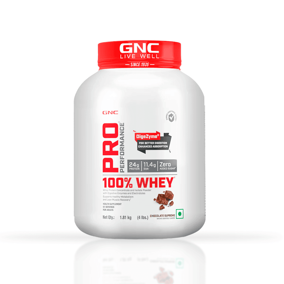 GNC PRO PERFORMANCE 100% WHEY PROTEIN POWDER 4LBS | 51 SERVINGS | 24G PROTEIN | CHOCOLATE SUPREME | BOOSTS STRENGTH & ENDURANCE | BUILDS LEAN MUSCLES