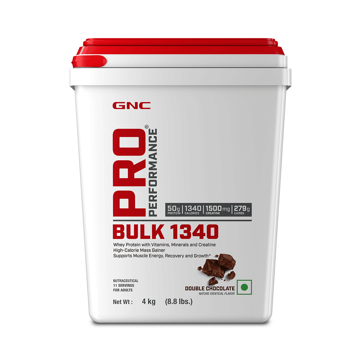 GNC Pro Performance Bulk 1340 | Promotes Targeted Gains | Boosts Muscle Size | High Energy | USA Formulated | 50g Protein | 279g Carbs | 1340 Cal | 1.5g Creatine | Double Chocolate | 4 kg