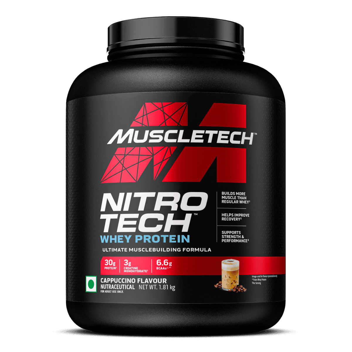 MuscleTech Nitro-Tech Whey Protein, 1.81Kg (4lbs), Cappuccino, 30g Protein, 3g creatine monohydrate, 6.7g BCAA, ultimate muscle building formula, increase strength &amp; performance MuscleTech Nitro-Tech Whey Protein, 1.81Kg (4lbs), Cappuccino, 30g Prote - Nutrition and Fitness Supplements | Buy online on ZillyBuy