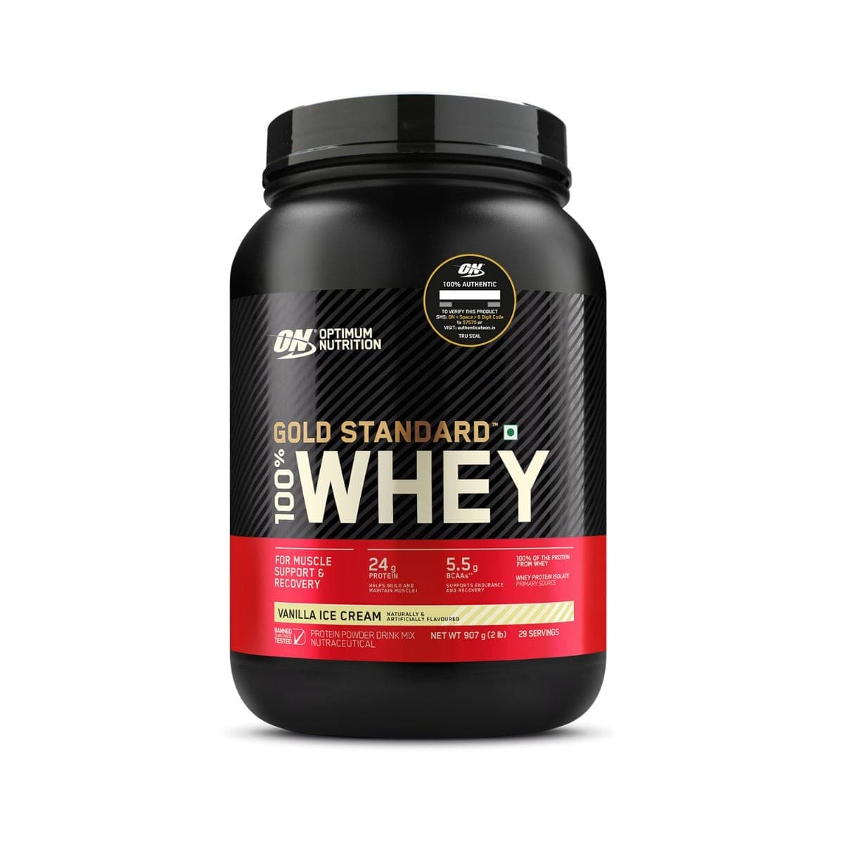 Optimum Nutrition (ON) Gold Standard 100% Whey Protein Powder 907g | 29 Serving | 24g Protein | Vanilla Ice Cream Flavour | Muscle Support | Recovery - Nutrition and Fitness Supplements | Buy online on ZillyBuy