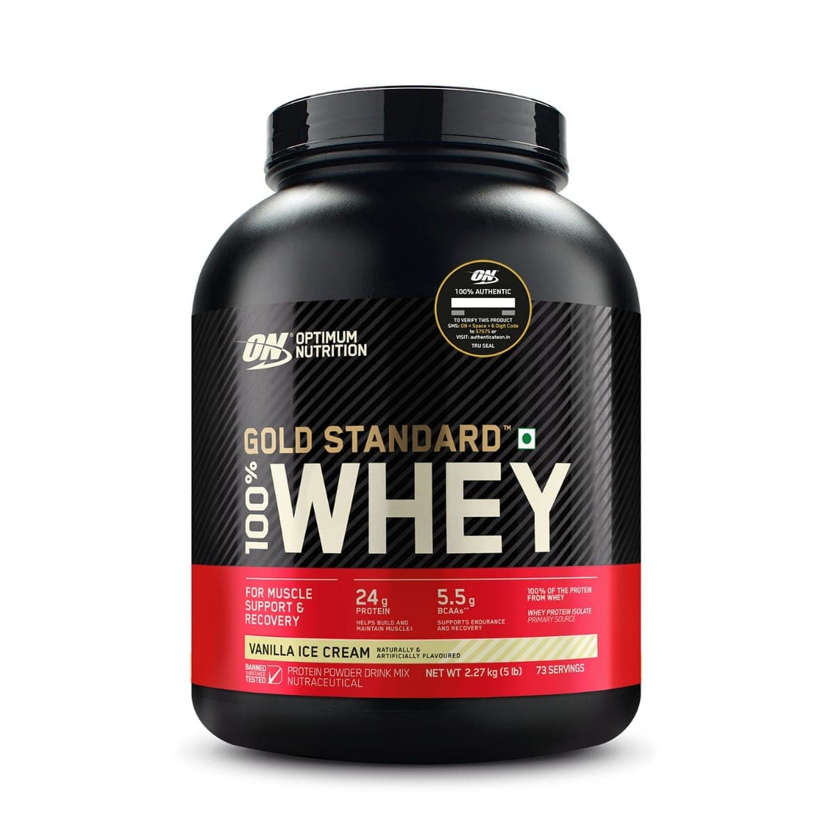 Optimum Nutrition (ON) Gold Standard 100% Whey Protein Powder 5 lbs, 2.27 kg (Vanilla Ice Cream), for Muscle Support & Recovery, Vegetarian - Primary Source Whey Isolate - Nutrition and Fitness Supplements | Buy online on ZillyBuy