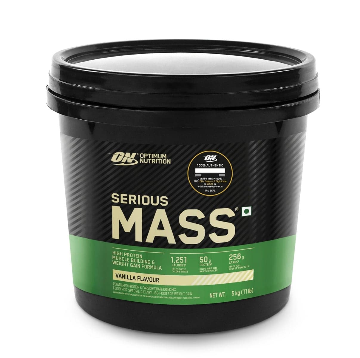 Optimum Nutrition (ON) Serious Mass High Protein Weight Gain Powder(Veg)- 5 kg (Vanilla) with 23+ Vitamins-Minerals, Glutamine & 3g Creatine - Nutrition and Fitness Supplements | Buy online on ZillyBuy