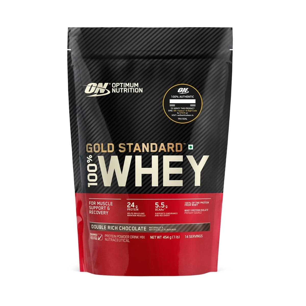 Optimum Nutrition (ON) Gold Standard 100% Whey Protein 1lbs | 14 Serving | 24g Protein | Double Rich Chocolate Flavour | Muscle Support | Recovery - Nutrition and Fitness Supplements | Buy online on ZillyBuy