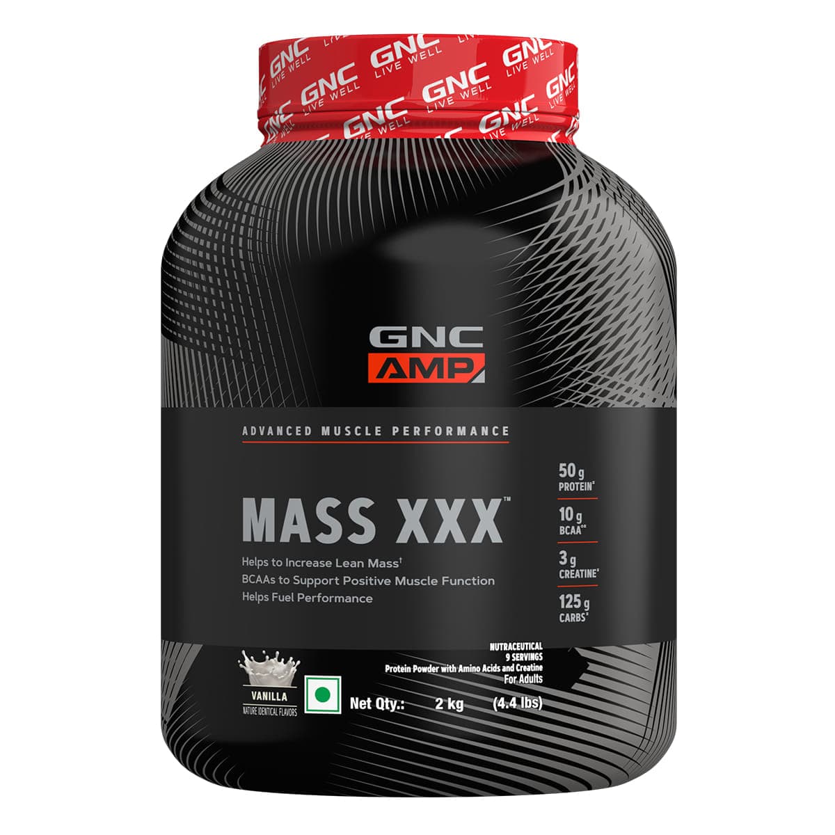 GNC AMP Mass XXX Gainer | Boosts Lean Muscle Gains | Amps Up Workout Results | Increases Strength & Endurance | USA Formulated | 50g Protein | 10g BCAA | 125g Carbs | 3g Creatine | 2 Kg