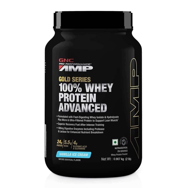 GNC AMP Gold Series 100% Whey Protein Advanced | Lean Muscle Gains | Advanced Fitness Performance | Formulated In USA | 24g Protein | 5.5g BCAA | 4g Glutamine | 2 lbs GNC AMP Gold Series 100% Whey Protein Advanced | Lean Muscle Gains | Advanced Fitness P