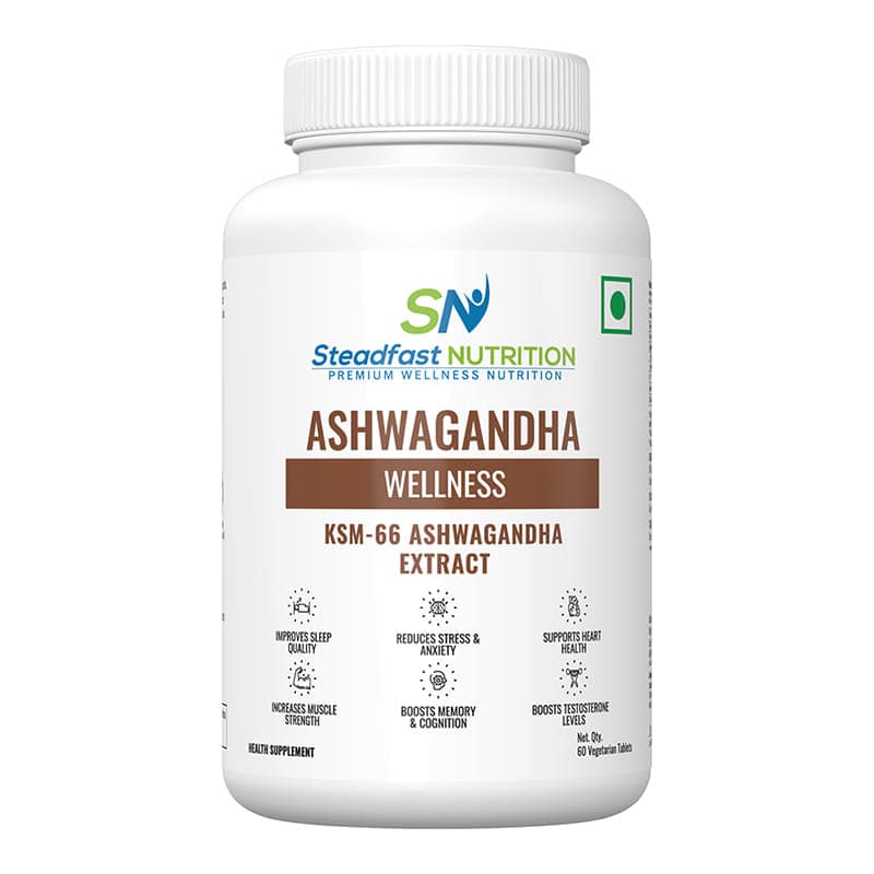 Steadfast Nutrition KSM-66 Ashwagandha Tablets (500mg) for Stress Relief, Energy Balance & Reduced Fatigue | 60 tablets - Nutrition and Fitness Supplements | Buy online on ZillyBuy
