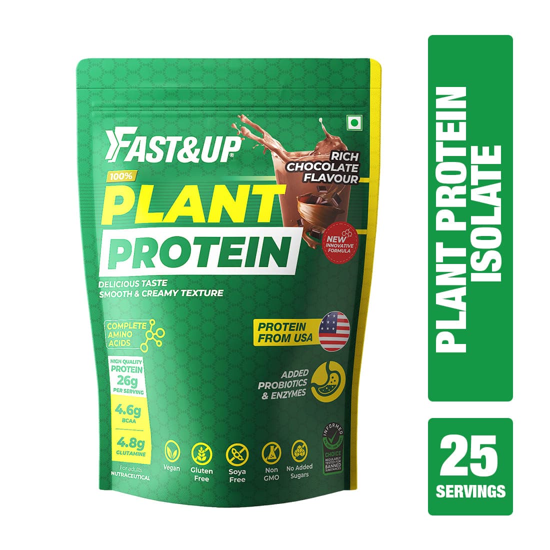 Fast&Up Plant Protein - 26g Certified Protein from USA with 4.6g BCAA, 4.8g Glutamine. Smooth & Creamy Protein to Support Muscle Health & Recovery, Everyday Fitness & Nutrition – 25 servings, Chocolate flavour - Nutrition and Fitness Supplements | Buy online on ZillyBuy