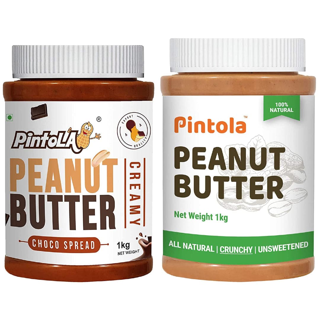 Pintola All Natural Peanut Butter (Crunchy) (1 kg) (Unsweetened, Non-GMO, Gluten Free, Vegan) + Pintola Choco Spread Peanut Butter (Creamy) (1kg)