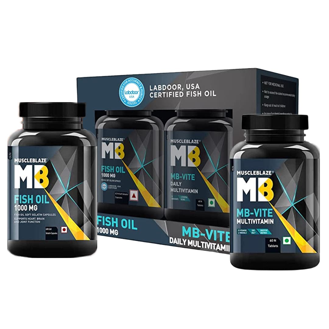 MuscleBlaze MB Vite Multivitamin with Immunity Boosters & Digestive Enzymes,60 Tablets with Omega 3 Fish Oil 1000 mg, USA Certified for Purity & Accuracy (Combo) - Nutrition and Fitness Supplements | Buy online on ZillyBuy