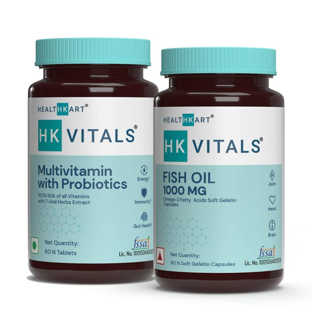 HK Vitals Multivitamin with Probiotics, 60 Tablets and Fish Oil (1000 mg Omega 3 with 180 mg EPA & 120 mg DHA),Pack of 60 Capsules