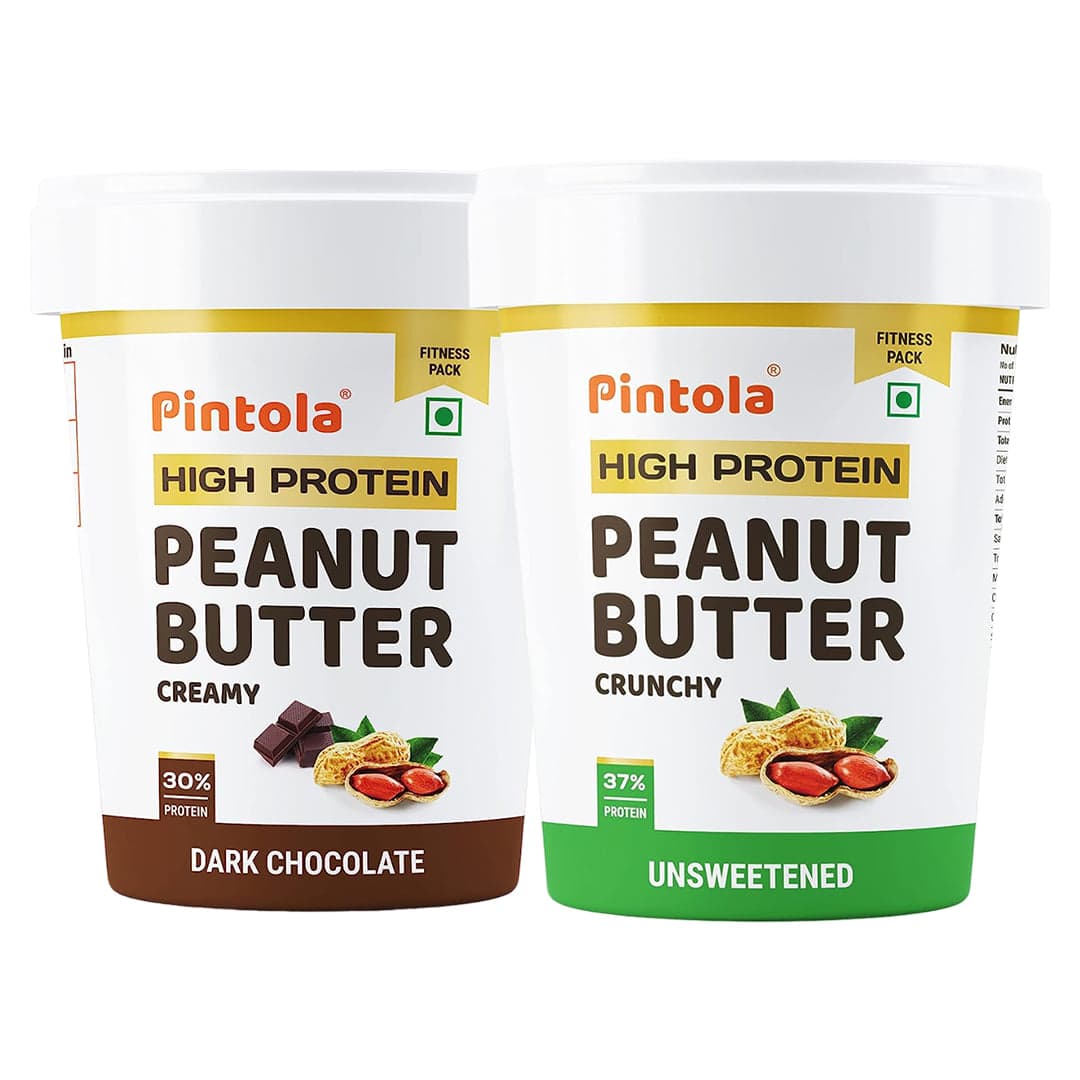 Pintola HIGH Protein Peanut Butter (Dark Chocolate) (Creamy, 1kg) | 30% Protein & High Protein All Natural Peanut Butter (Crunchy, 510g) - Nutrition and Fitness Supplements | Buy online on ZillyBuy