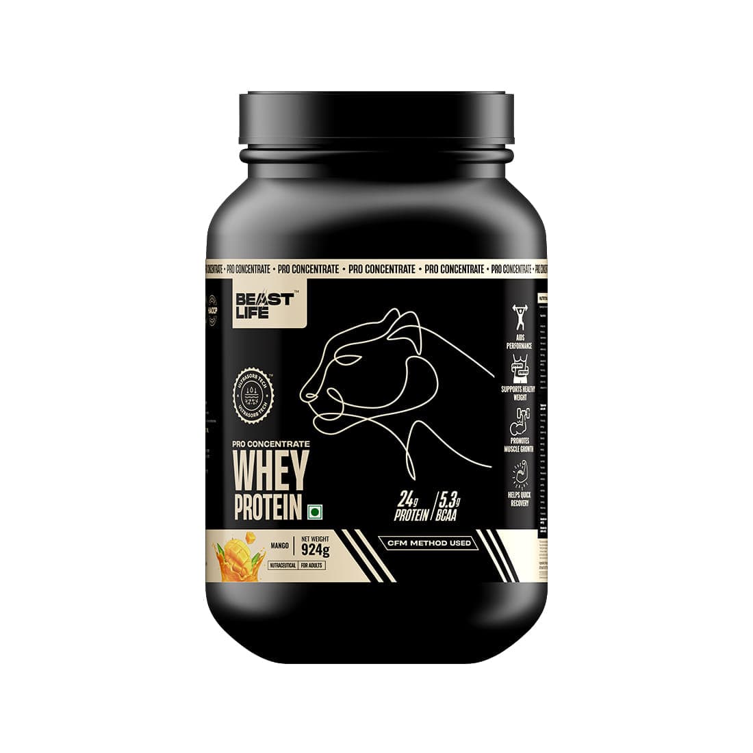 BeastLife Pro Whey Protein Mango flavour | 924g, 24g Protein 5.3g BCAA per scoop | Premium Sports Nutrition | High Absorbtion Fuels Muscle| Speed Recovery for (924g, Mango) - Nutrition and Fitness Supplements | Buy online on ZillyBuy