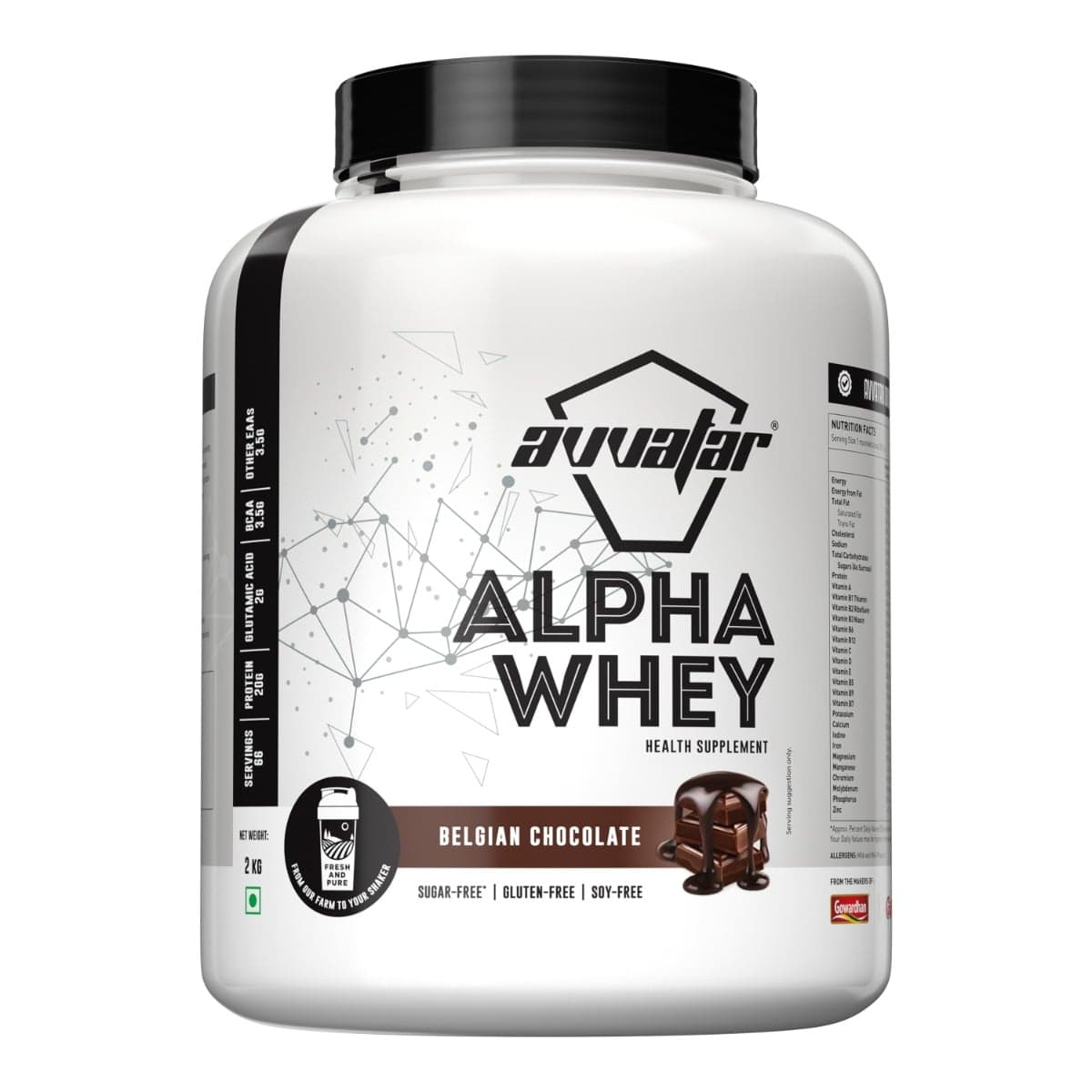 Avvatar Alpha Whey 2kg | Belgian Chocolate | 66 Servings | 20g Protein - Nutrition and Fitness Supplements | Buy online on ZillyBuy