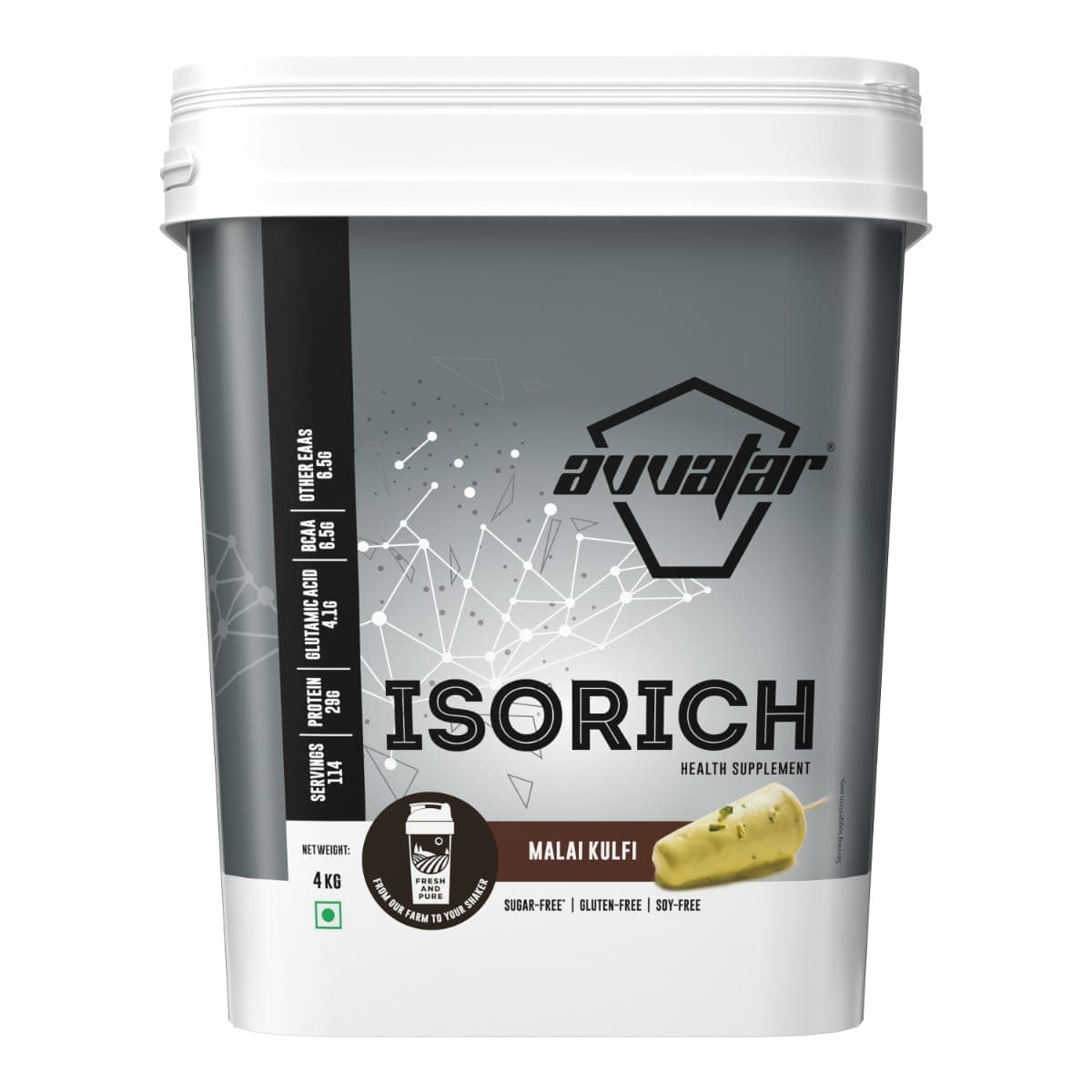 Avvatar Isorich Protein 4kg | Malai Kulfi | 114 Servings | 29g Protein - Nutrition and Fitness Supplements | Buy online on ZillyBuy