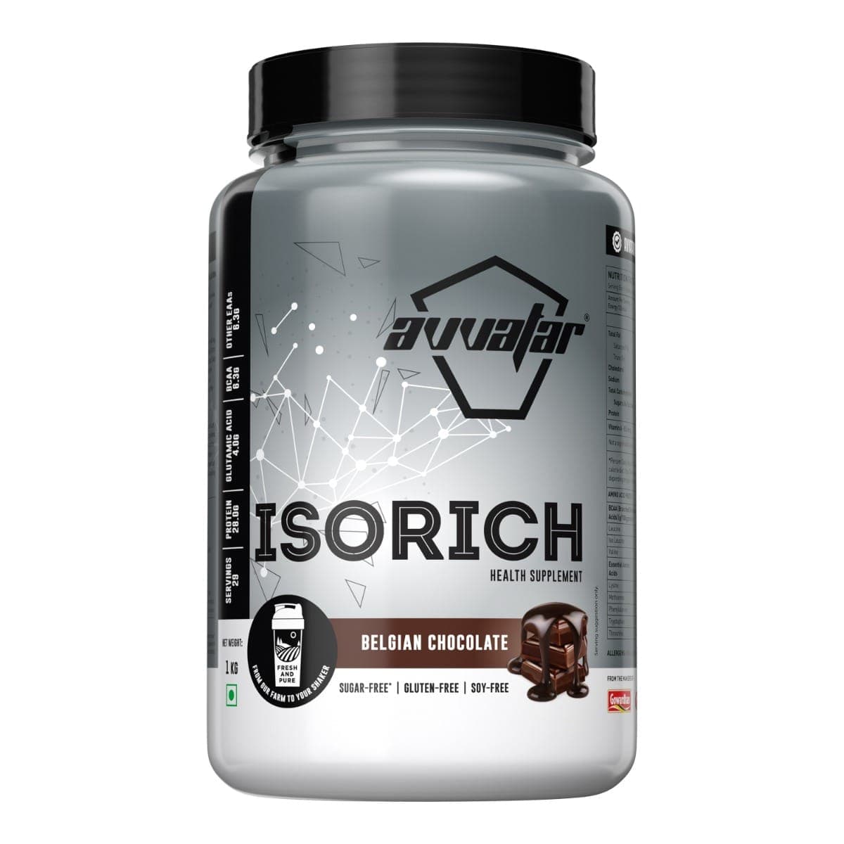 Avvatar Isorich Protein 1kg | Belgian Chocolate | 29 Servings | 28g Protein - Nutrition and Fitness Supplements | Buy online on ZillyBuy