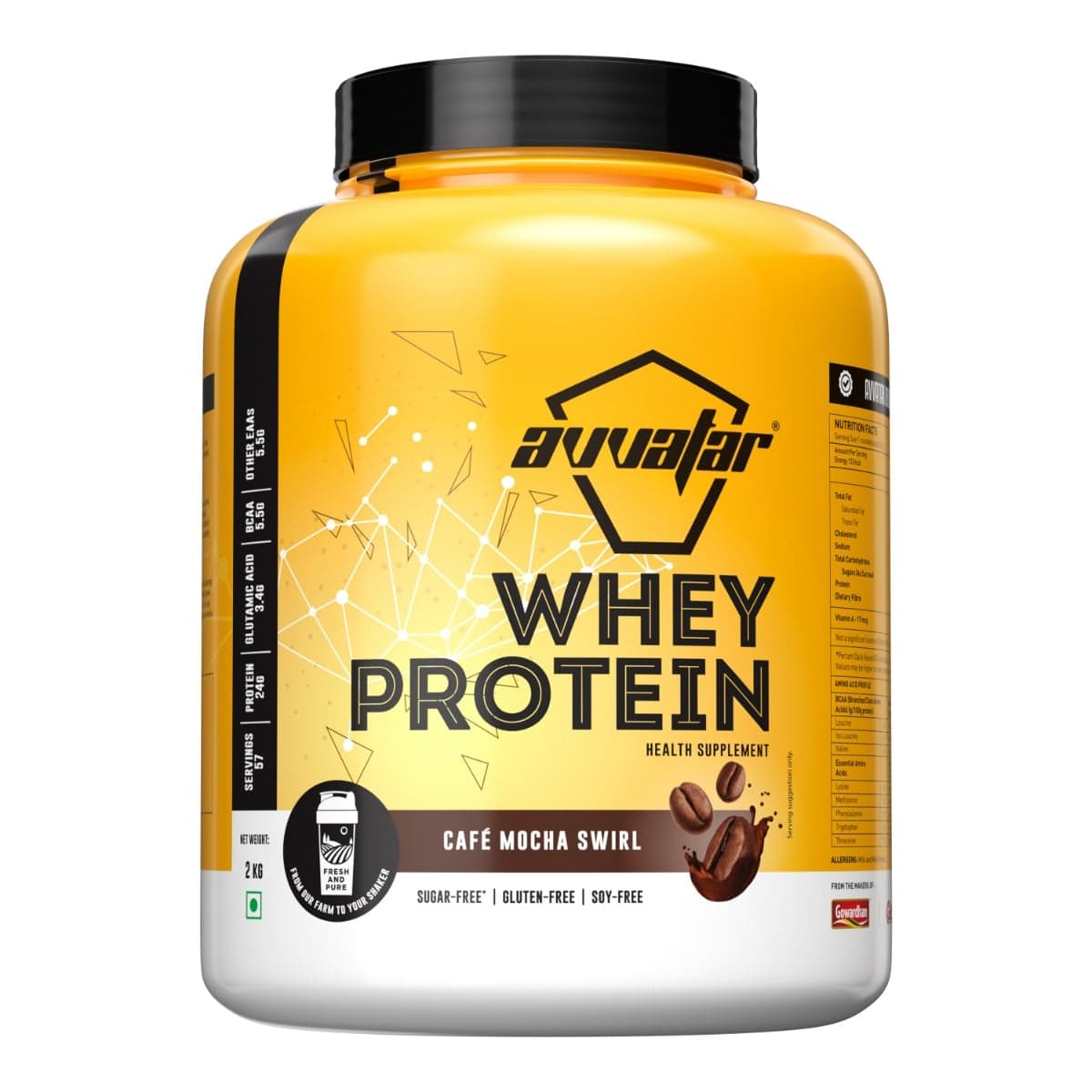 Avvatar Whey Protein 2kg | Cafe Mocha Swirl | 57 Servings | 24g Protein | Sugar free | Gluten free | Soy free - Nutrition and Fitness Supplements | Buy online on ZillyBuy