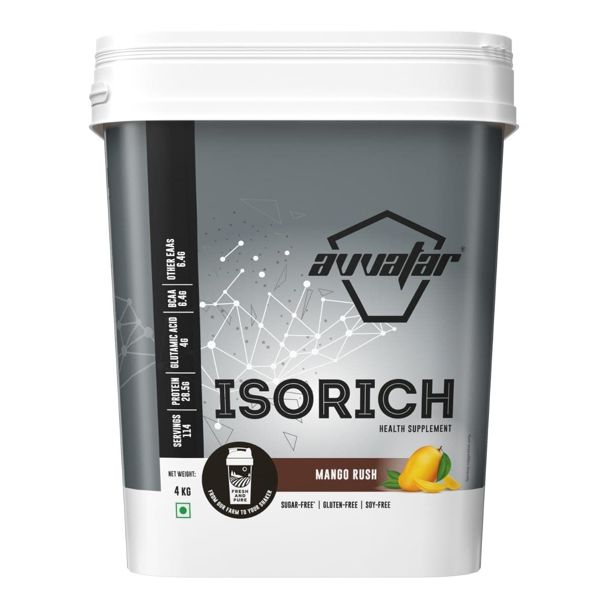 Avvatar Isorich Protein 4kg | Mango Rush | 114 Servings | 28.5g Protein - Nutrition and Fitness Supplements | Buy online on ZillyBuy