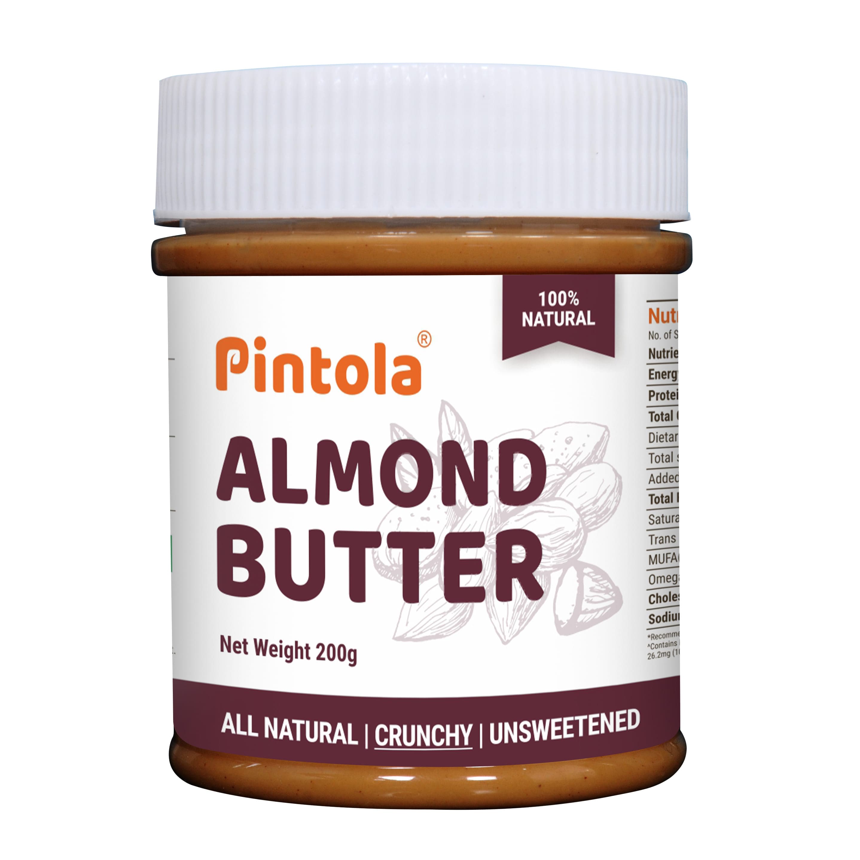 Pintola All Natural Almond Butter Made With Premium Almonds Only | Rich In Protein, Naturally Gluten-Free, Zero Added Sugar| Unsweetened, Crunchy Pintola All Natural Almond Butter Made With Premium Almonds Only | Rich In Protein, Naturally Gluten-Free, Z