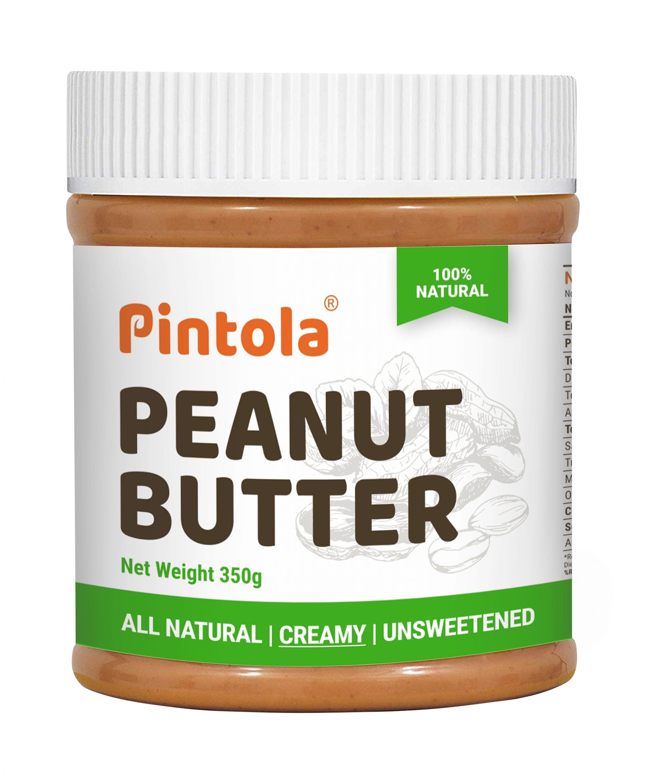 Pintola All Natural Peanut Butter | Rich in Fiber, 30g Protein | Non GMO, Naturally Gluten Free, Cholesterol Free | Unsweetened, Creamy, Pintola All Natural Peanut Butter | Rich in Fiber, 30g Protein | Non GMO, Naturally Gluten Free, Cholesterol Free | U