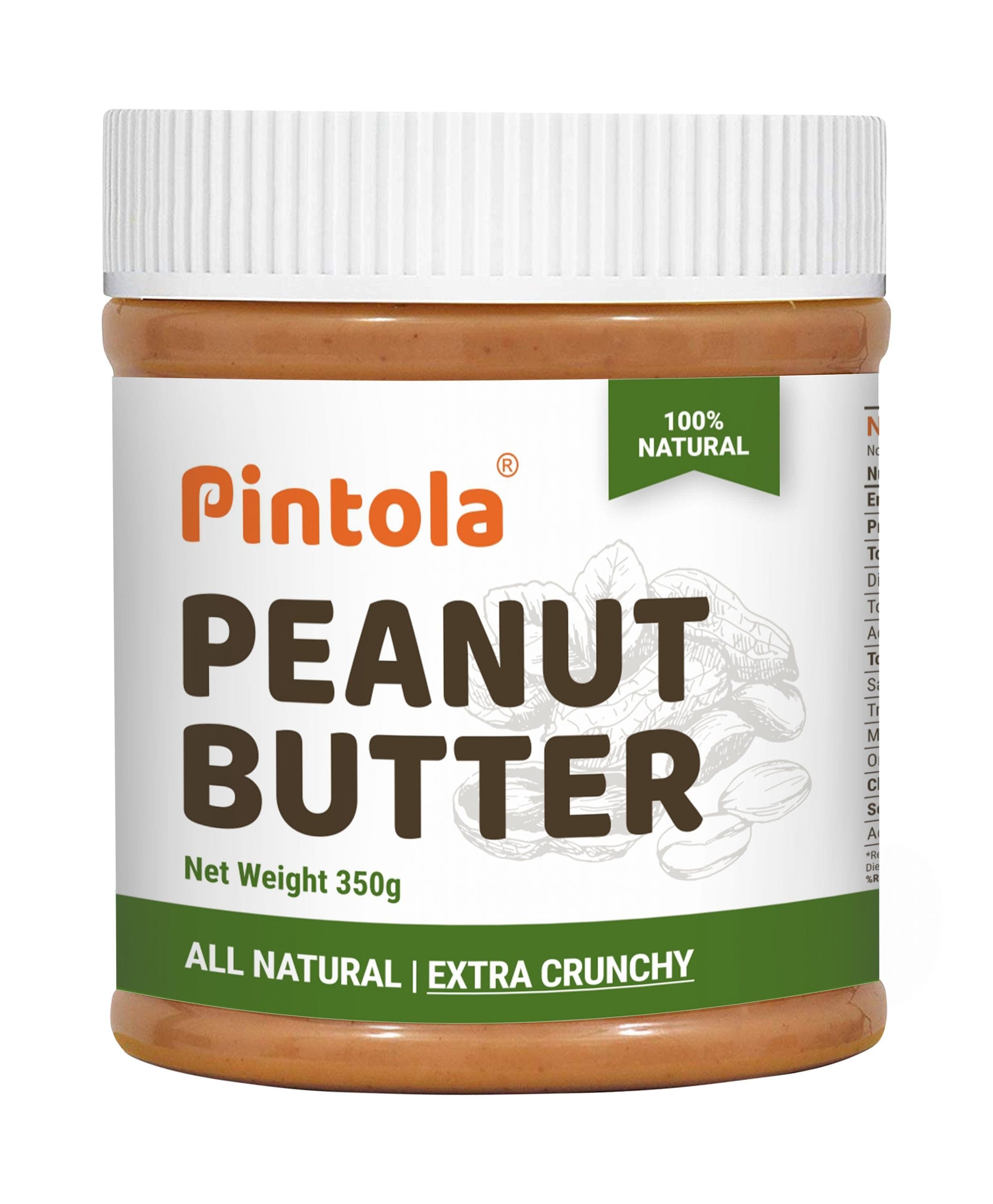 Pintola All Natural Peanut Butter | Rich in Fiber, 30g Protein | Non GMO, Naturally Gluten Free, Cholesterol Free | Unsweetened, Extra Crunchy Pintola All Natural Peanut Butter | Rich in Fiber, 30g Protein | Non GMO, Naturally Gluten Free, Cholesterol Fr