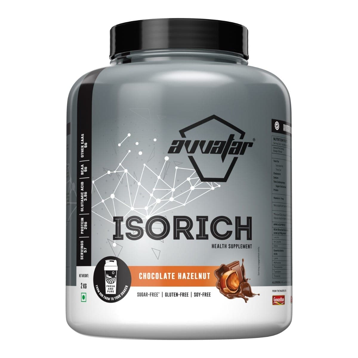 Avvatar Isorich Protein 2kg | Chocolate Hazelnut | 57 Servings | 28g Protein - Nutrition and Fitness Supplements | Buy online on ZillyBuy