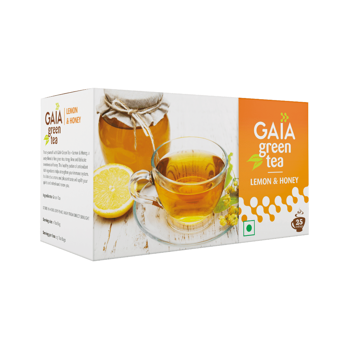 gaia green tea lemon honey 25 tea bags