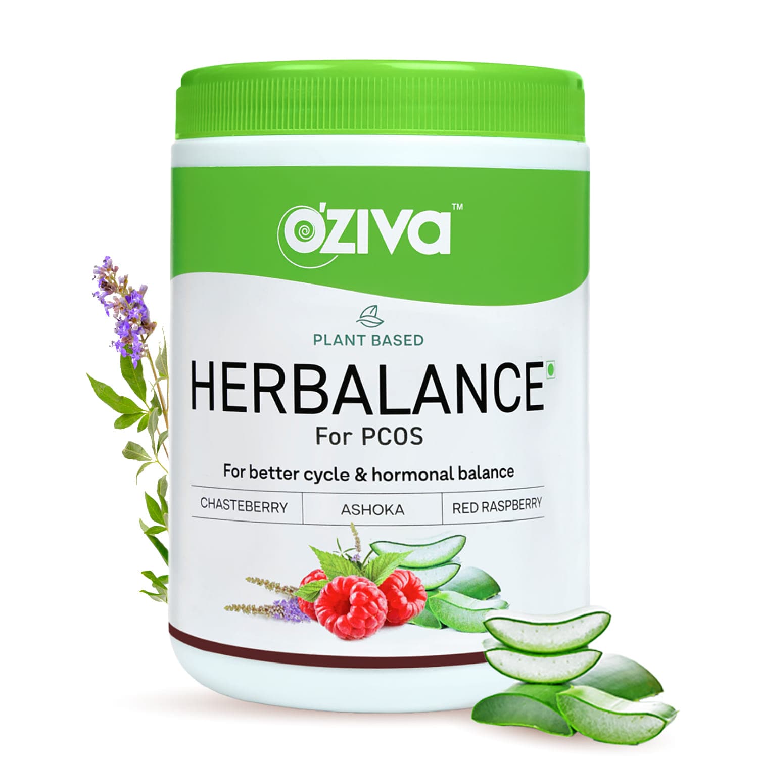 Oziva Plant Based Herbalance For Pcos 250g | 50 Serving | Chasteberry | Shatavari | Ashoka | Hormonal Balance