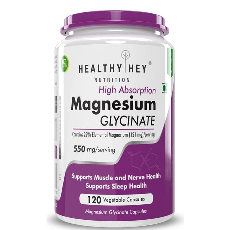 HealthyHey Nutrition High Absorption Magnesium Glycinate, 550mg HealthyHey Nutrition High Absorption Magnesium Glycinate 550mg | 300 Capsules | Muscle | Sleep - Nutrition and Fitness Supplements | Buy online on ZillyBuy