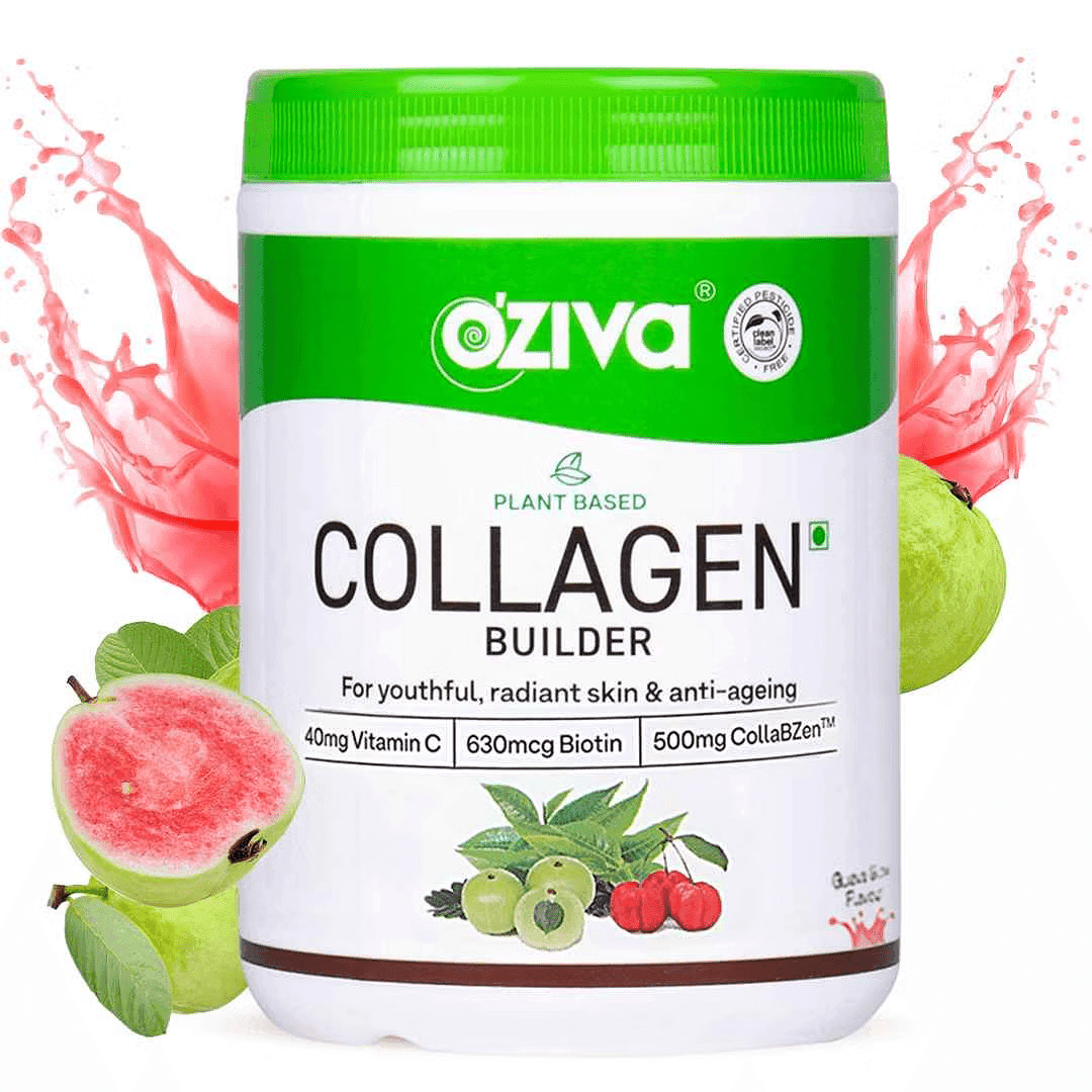 OZiva Collagen Builder for Anti-Ageing & Skin Radiance with Vitamin C, Guava Glow OZiva Collagen Builder for Brighter & Youthful Skin | Plant-Based Collagen Supplement with Biotin & Vitamin C | Collagen Type II Synthesis |Certified Vegan (Results Pack (P