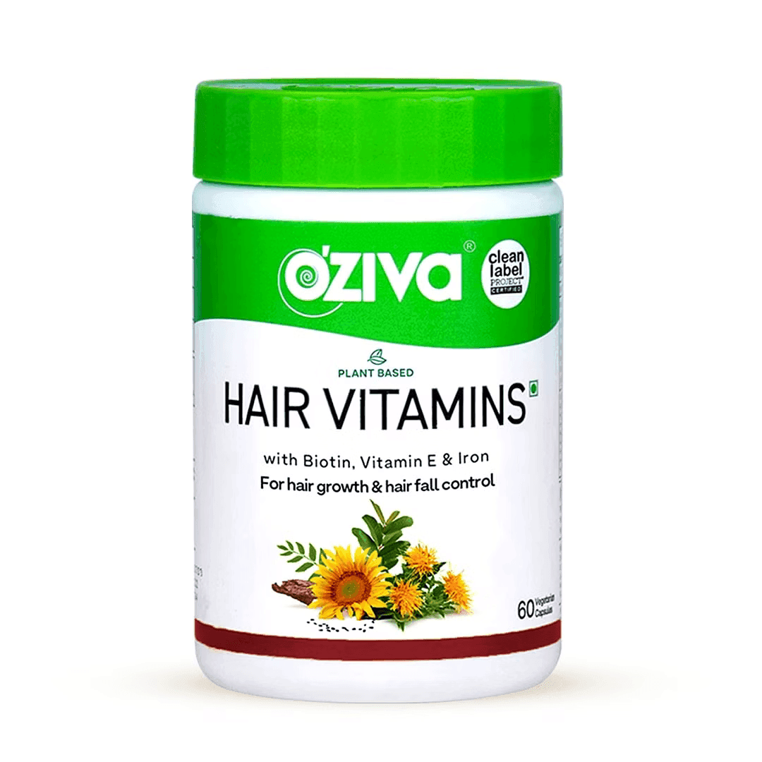 OZiva Plant Based Hair Vitamins Hair Vitamins for Hair Growth & Better Hair Health  OZiva Hair Vitamins Capsules for Hair Growth |100% Natural with Biotin, Iron, DHT Blocker & Vitamin EIClinically Proven Hair Growth Supplements for Women & Men (2 Months,
