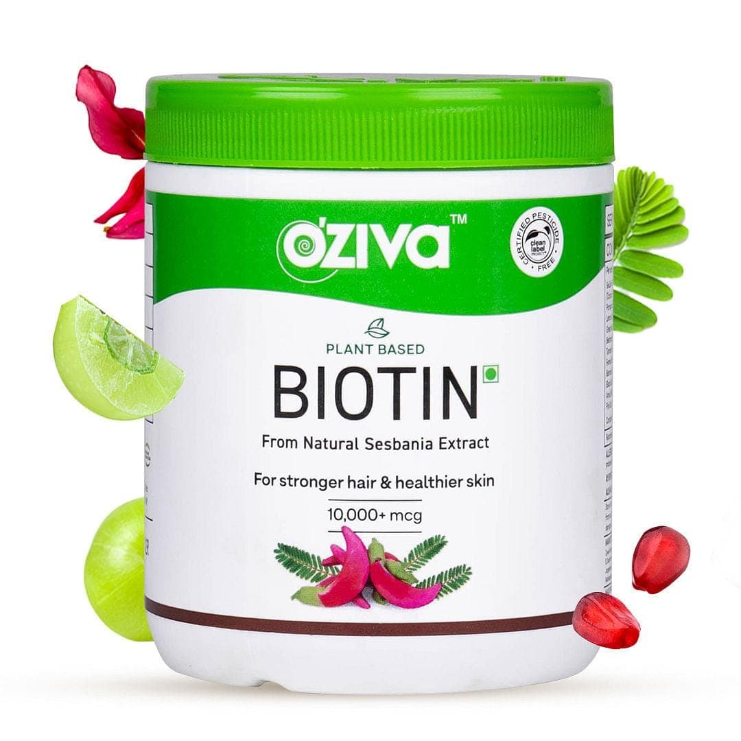 OZiva Plant Based Biotin Support Hairfall Control & Healthier Skin OZiva Plant Based Biotin 125g | For Natural Sesbania Extract | Hair | Healthier Skin