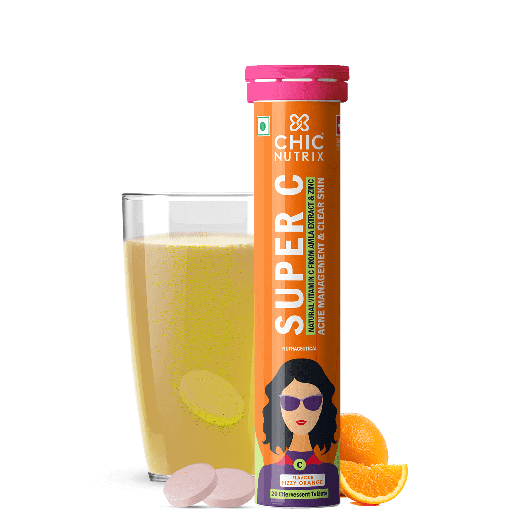 Chicnutrix Super C - Natural Vitamin C for Skin Protection - Fizzy Orange Flavour Chicnutrix Super C - Natural Vitamin C + Zinc Tablets, With Amla Extract – Antioxidant |Sun Protection | Boosts Collagen Production| Overall Health | 20 Effervescent Tablet - Nutrition and Fitness Supplements | Buy online on ZillyBuy