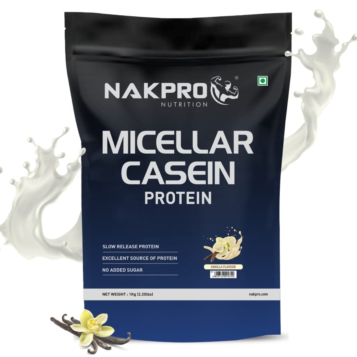 NAKPRO 100% Micellar Casein Protein Supplement |25g Protein, 9.91g EAAs, 4.83g BCAAs| Slow Absorbing Micellar Casein Protein Powder (Vanilla, 1 Kg) - Nutrition and Fitness Supplements | Buy online on ZillyBuy
