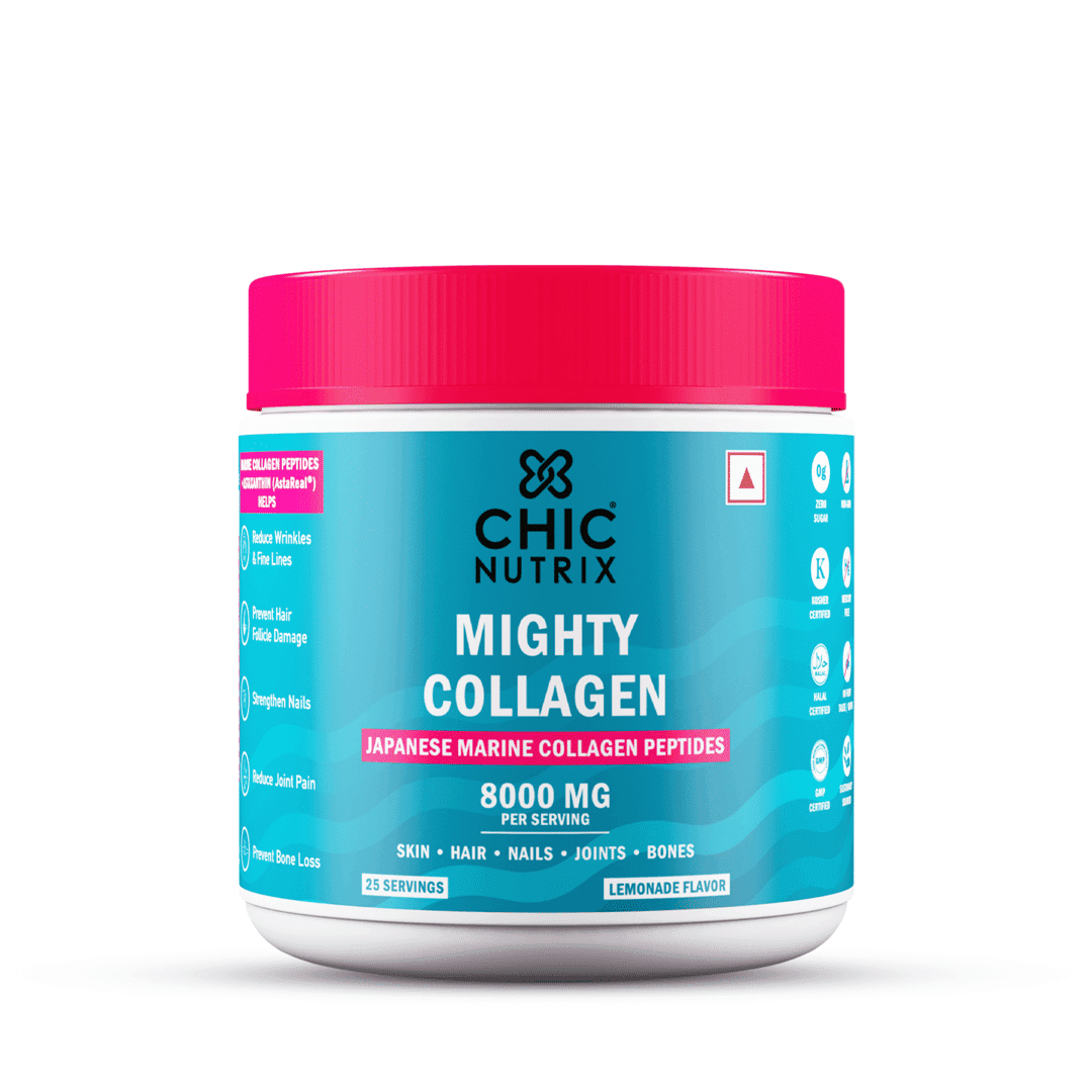 Chicnturix Mighty Collagen With 8G Japanese Marine Collagen Peptides + 2Mg Astaxanthin | Youthful Skin, Healthy Bones & Joints - Nutrition and Fitness Supplements | Buy online on ZillyBuy