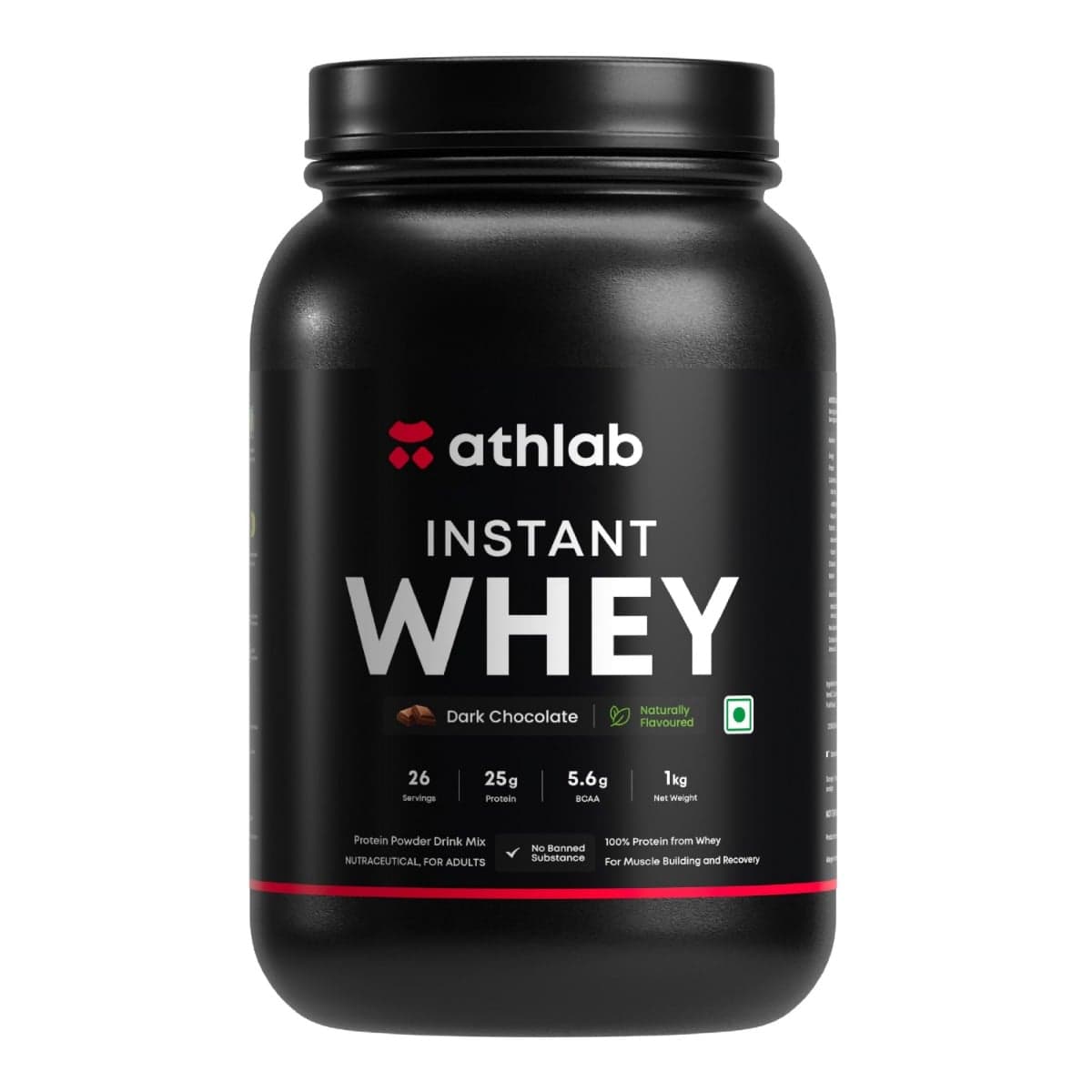 Athlab Instant Whey Protein, 25g Protein | No Preservatives - Whey Protein Concentrate, Theobroma Cacao Extract, Monk Fruit Powder & Nothing Else | Naturally Sweetened & Flavoured - Dark Chocolate, 1 kg - Nutrition and Fitness Supplements | Buy online on ZillyBuy