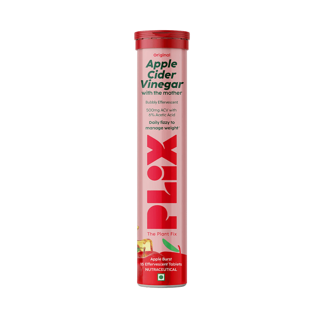 PLIX World's First Apple Cider Vinegar 15 Effervescent Tablets, Pack of 1 (Apple) with vitamin B12 100% vegan No added Sugar Easy to consume Gluten Free