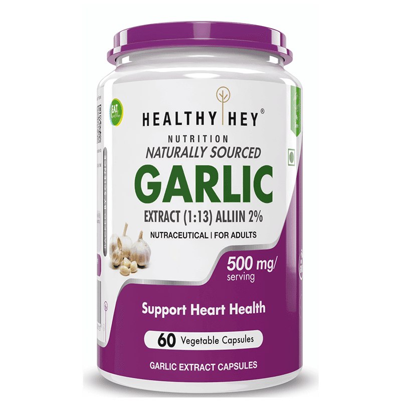 HealthyHey Nutrition Odorless Garlic Extract 1:13 Allium Sativum - 500mg (60 Veg Capsules) - Nutrition and Fitness Supplements | Buy online on ZillyBuy