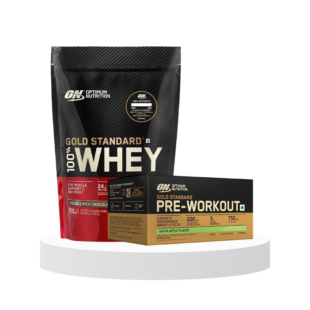 Optimum Nutrition(ON)Gold Standard Pre-Workout-142.5g/15 single serve packs (Green Apple Flavor) Energy& Optimum Nutrition (ON) Gold Standard 100% Whey Protein Powder 1lbs,45g (Double Rich Chocolate) for Muscle Support Veg-Primary Source Whey Isolate - Nutrition and Fitness Supplements | Buy online on ZillyBuy